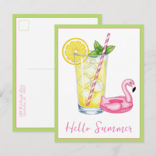 Glass of Lemonade With Flamingo Postcard