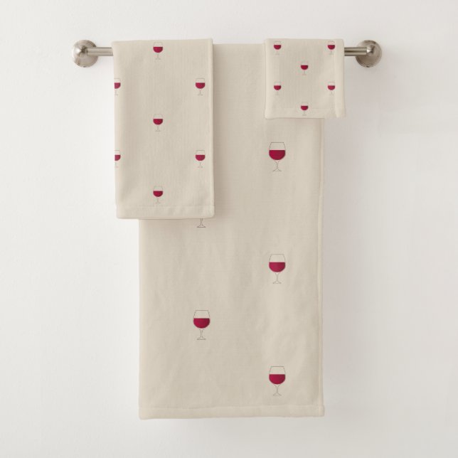 Glass of red wine bath towel set (Insitu)
