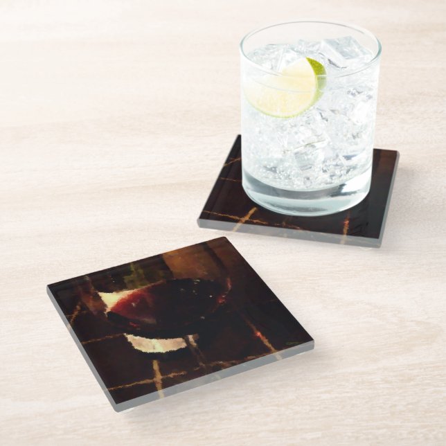 Glass of Red Wine Photography Art Coaster (Angled)
