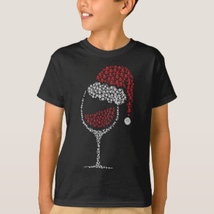 Glass of Red Wine Santa Hat Christmas Drinking Tea T-Shirt