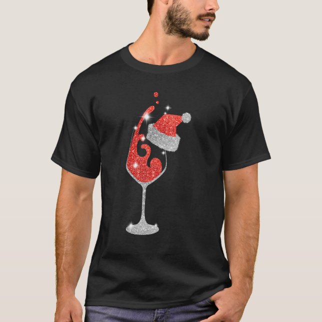 Glass of Red Wine Santa Hat Christmas For Men Wome T-Shirt (Front)