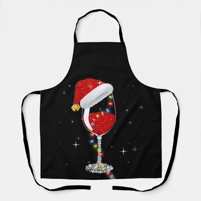 Glass of Red Wine Santa Hat Christmas Wine Pajamas Apron (Front)