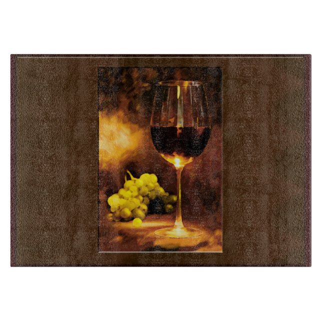 Glass of Wine and Green Grapes by Candlelight Cutting Board (Front)