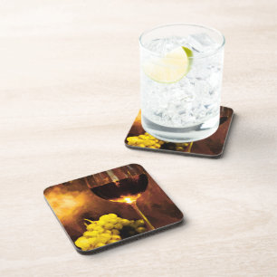 Glass of Wine & Green Grapes in Candlelight Coaster