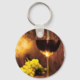 Glass of Wine & Green Grapes in Candlelight Key Ring