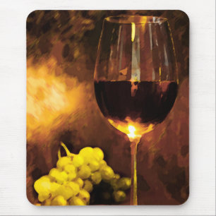 Glass of Wine & Green Grapes in Candlelight Mouse Pad