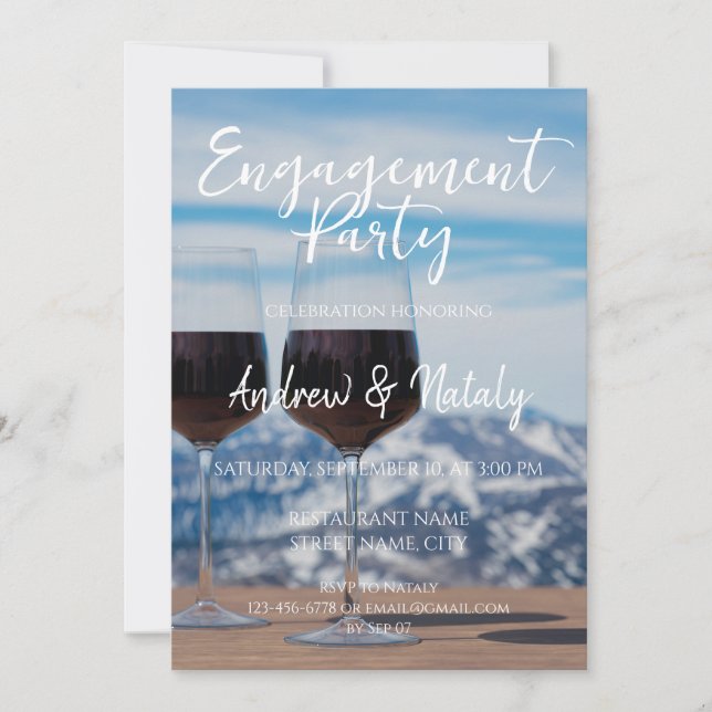 Glass of wine in mountains invitation (Front)