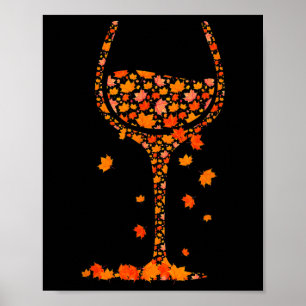 Glass Of Wine Maple Leaf Autumn Fall Funny Drink W Poster