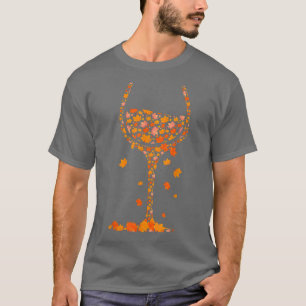 Glass Of Wine Maple Leaf Autumn Fall Funny Drink W T-Shirt