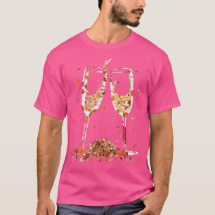 Glass Of Wine Maple Leaf Autumn Fall Funny Drink W T-Shirt