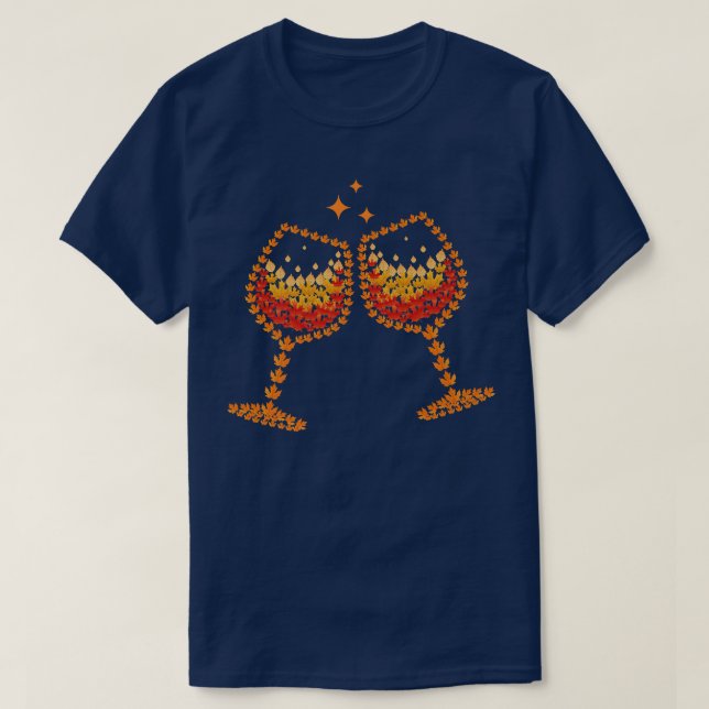 Glass of Wine Maple Leaf Autumn Fall Funny Drink W T-Shirt (Design Front)