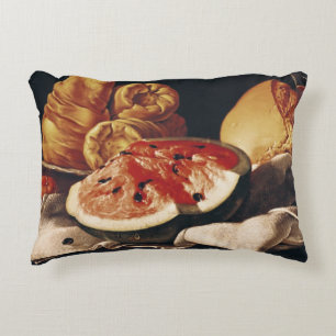 Glass of Wine, Watermelon and Bread Decorative Cushion
