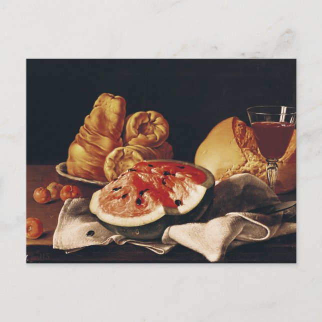 Glass of Wine, Watermelon and Bread Postcard (Front)