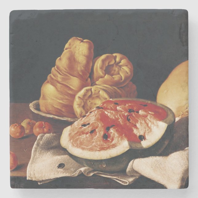Glass of Wine, Watermelon and Bread Stone Coaster (Front)