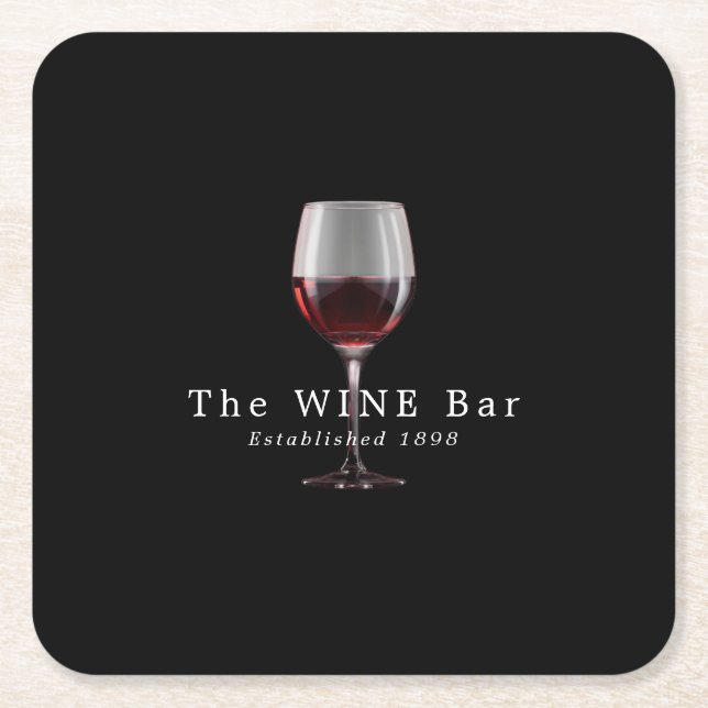 Glass of Wine, Wine Bar/Winery Square Paper Coaster (Front)