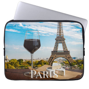 Glass of wine with brie cheese on Eiffel tower Laptop Sleeve