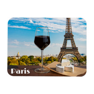 Glass of wine with brie cheese on Eiffel tower Magnet