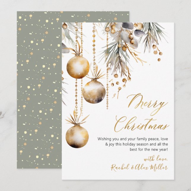 Glass Ornament Botanical Non Photo Merry Christmas Holiday Card (Front/Back)