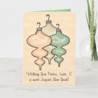 Glass Ornaments on Peach Damask (Personalised) Holiday Card