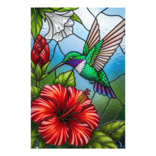Glass Patchwork Hummingbird Garden Floral Mosaic Photo Print
