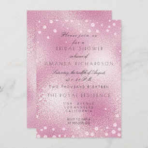 Glass Pink Pastel Confetti Pearls Bridal Shower Invitation
