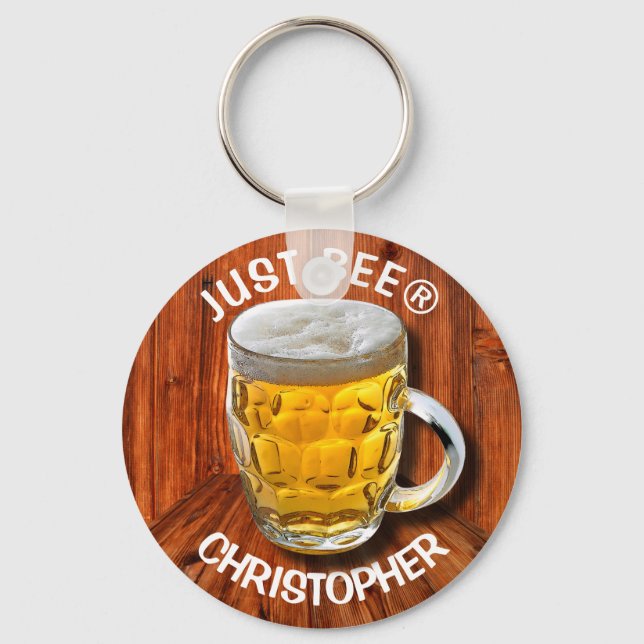 Glass Pint Beer Mug With White Head With Your Text Key Ring (Front)