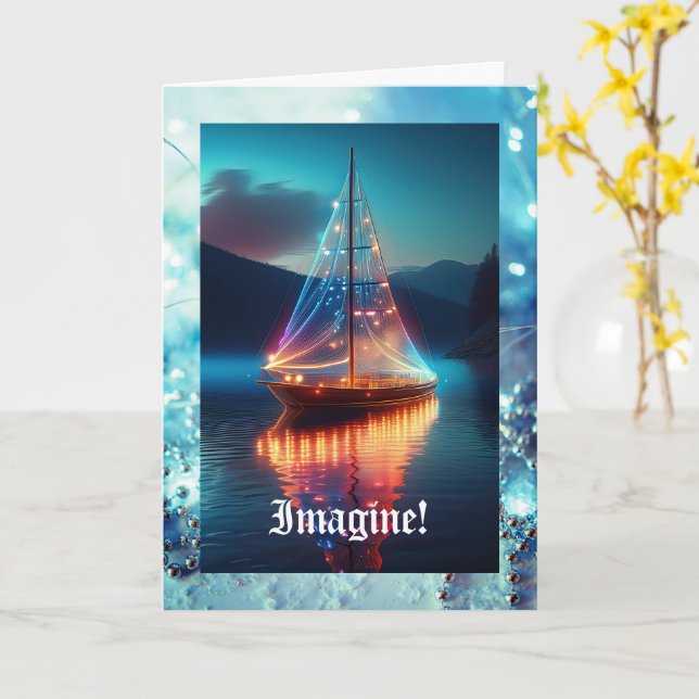 Glass Sailboat Birthday Card (Yellow Flower)