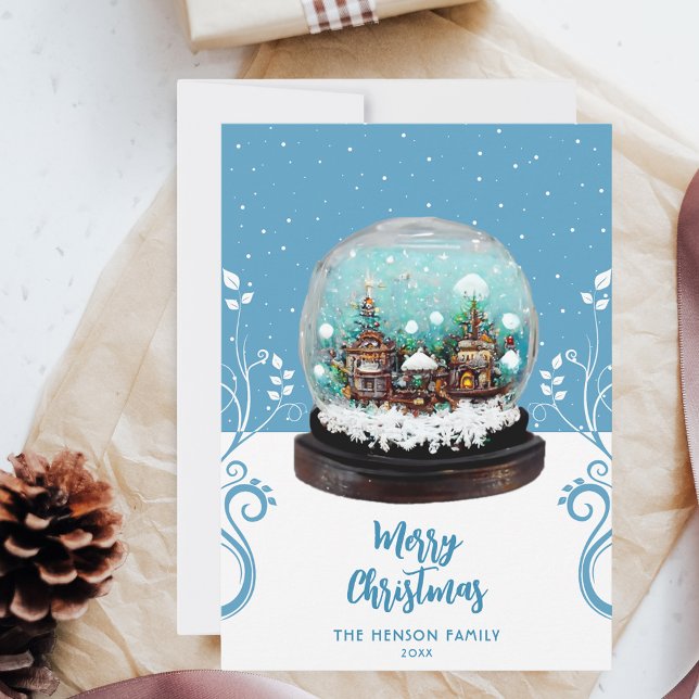 Glass Snowball Winter Village Foliage Christmas   Holiday Card (Creator Uploaded)