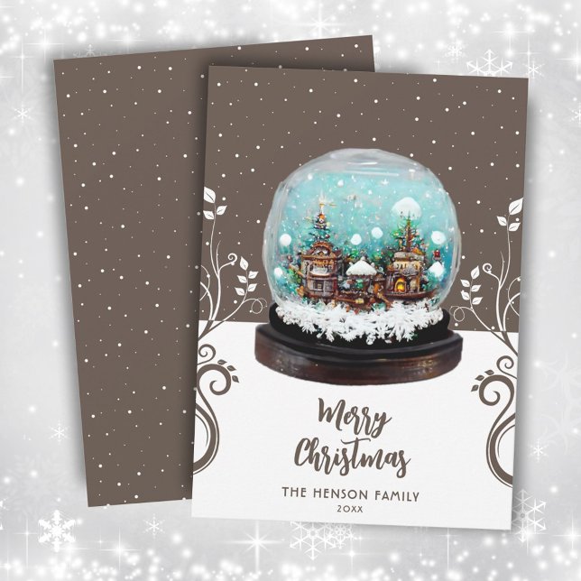 Glass Snowball Winter Village Foliage Christmas  Holiday Card (Creator Uploaded)