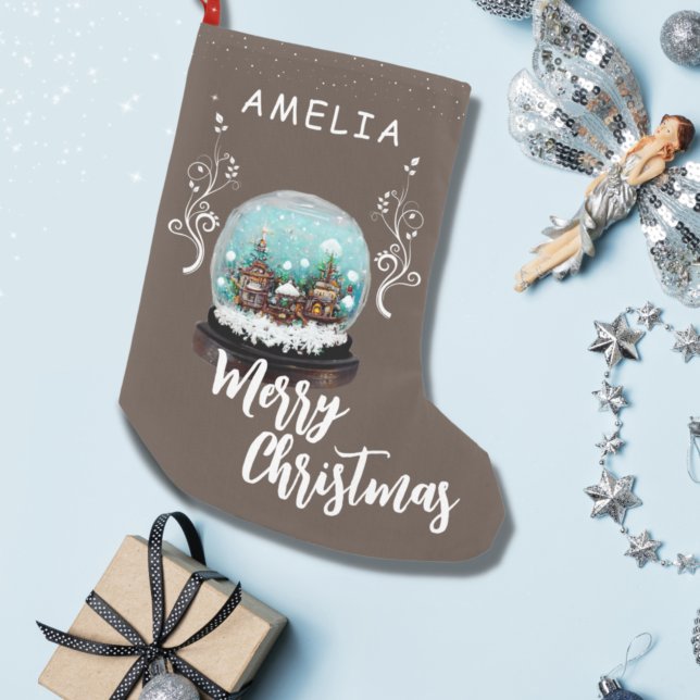 Glass Snowball Winter Village Foliage Christmas  Small Christmas Stocking (Creator Uploaded)