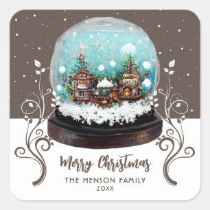 Glass Snowball Winter Village Foliage Christmas  Square Sticker