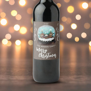 Glass Snowball Winter Village Foliage Christmas Wine Label