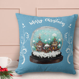 Glass Snowball Winter Village Snowflakes Blue Cushion