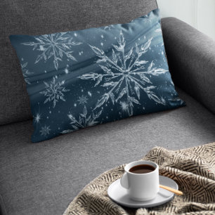 Glass Snowflakes Dark Blue Lumbar Cushion