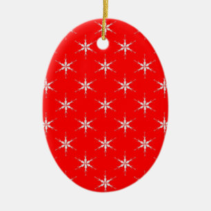 Glass Snowflakes On Red Background Ceramic Tree Decoration