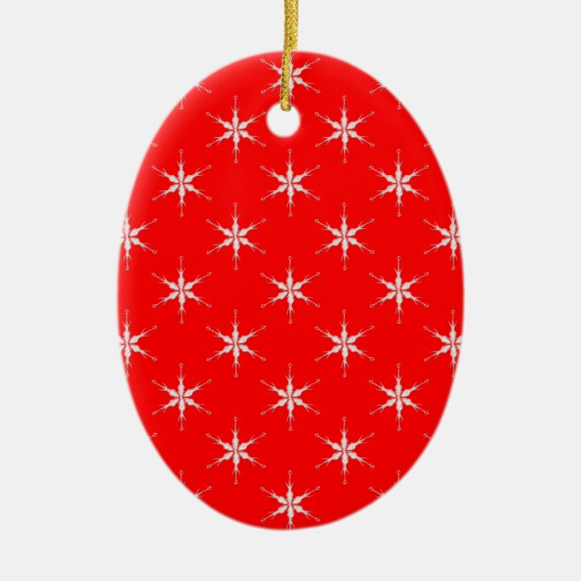 Glass Snowflakes On Red Background Ceramic Tree Decoration (Front)