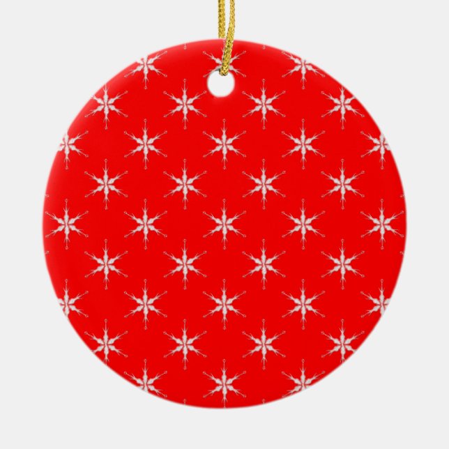 Glass Snowflakes On Red Background Ceramic Tree Decoration (Front)