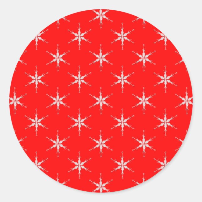 Glass Snowflakes On Red Background Classic Round Sticker (Front)