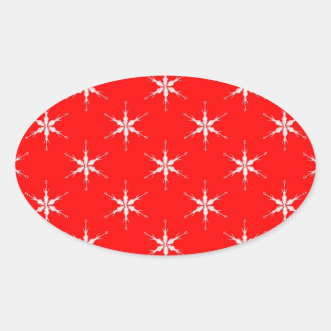 Glass Snowflakes On Red Background Oval Sticker (Front)