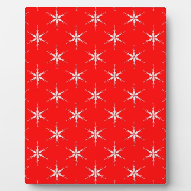 Glass Snowflakes On Red Background Plaque (Front)