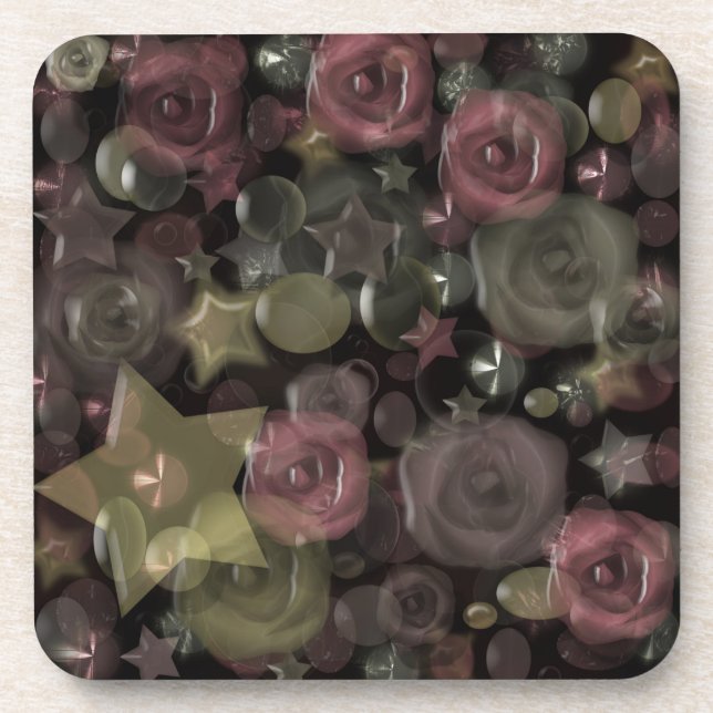 Glass, stars, flowers ceramic tile coaster (Front)