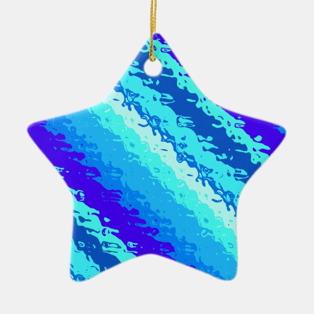 Glass stripes - shades of ocean blue ceramic tree decoration (Front)