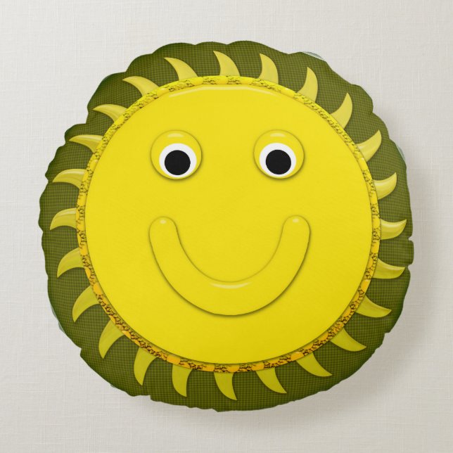 Glass Sunshine Happy Face Round Pillow (Front)