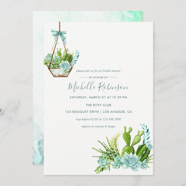 Glass Terrarium Succulent Bridal Shower Invitation (Front/Back)