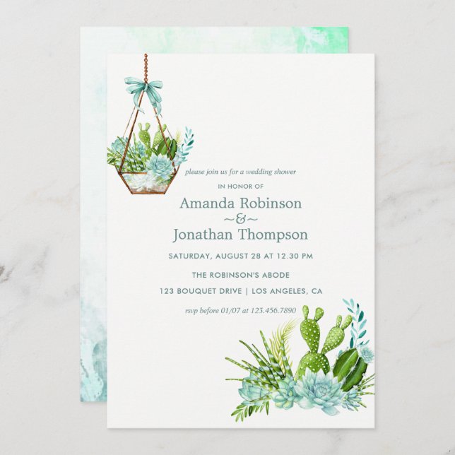 Glass Terrarium Succulents Wedding Shower Invitation (Front/Back)