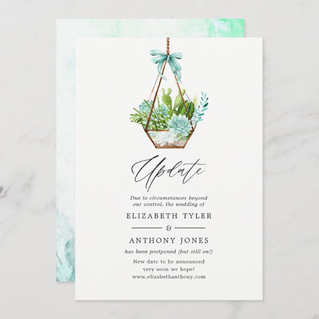 Glass Terrarium Succulents Wedding Update Invitation (Front/Back)