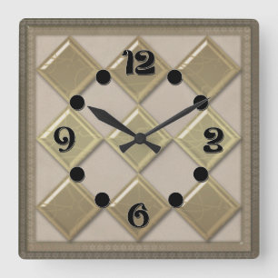 Glass tile 3D beige color Square Wall Clock