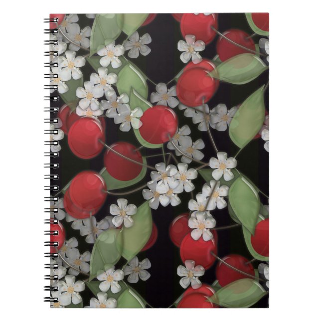 Glass tile 3D liquid cherry and flowers bloom Notebook (Front)