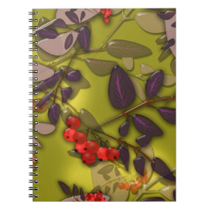 Glass tile 3D liquid leaves and rowanberry Notebook