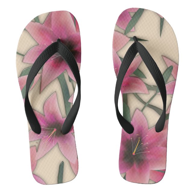 Glass tile 3D liquid lily flowers bloom Jandals (Footbed)